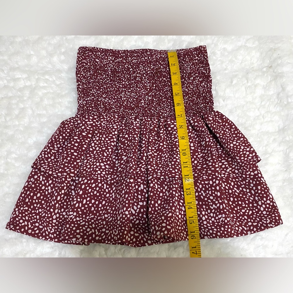 Romwe Womens S Dark Red White Polka Dot Ruffle Skirt Boho Y2K Preppy Feminine - Picture 7 of 10